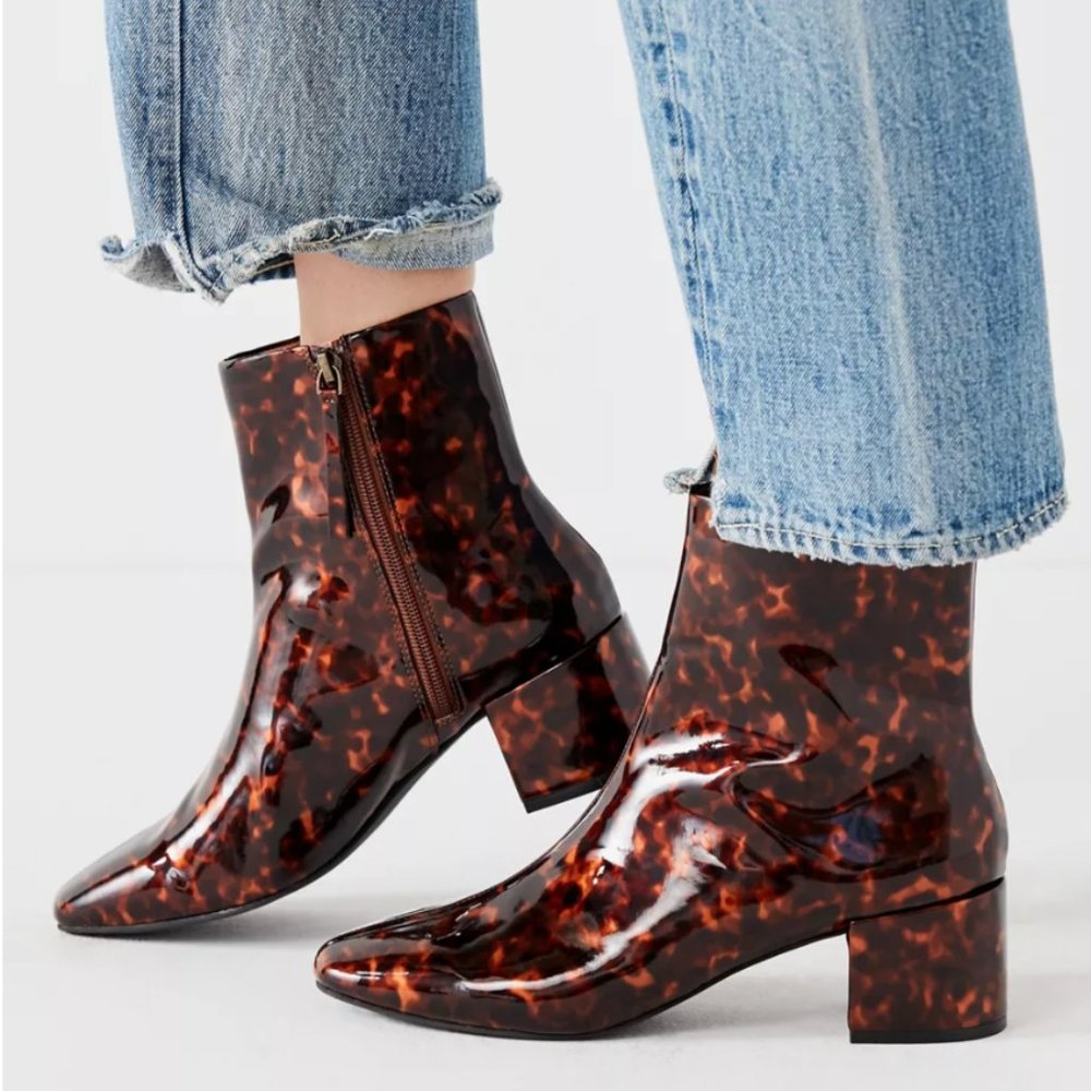 Tortoise Shell Square Toe Ankle Boot